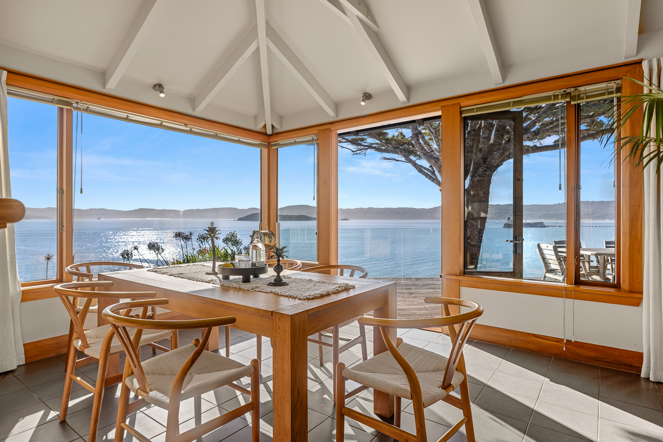 Dining room with harbour views