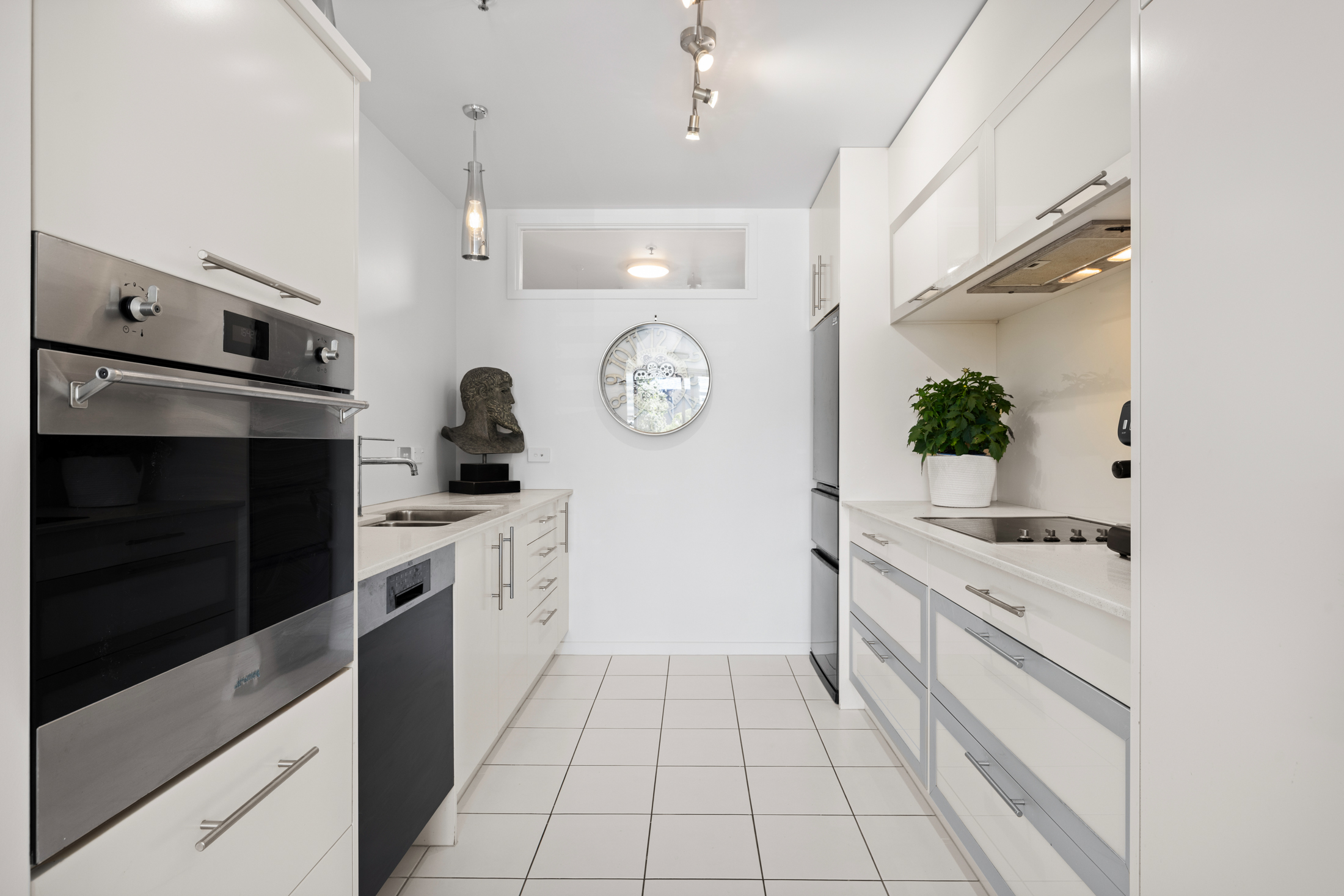 Modern white galley kitchen